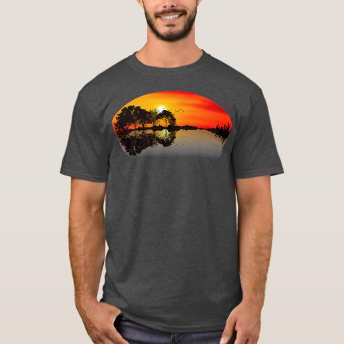 Guitar Sunrise City Skyline Water Reflection T_Shirt