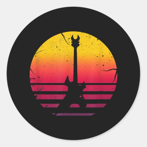 Guitar Sunset Electric Rock Music Lover Instrument Classic Round Sticker