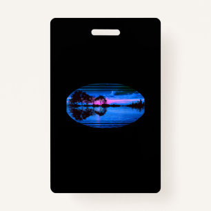 Guitar Sunset Sky Trees City Lake Reflection Badge