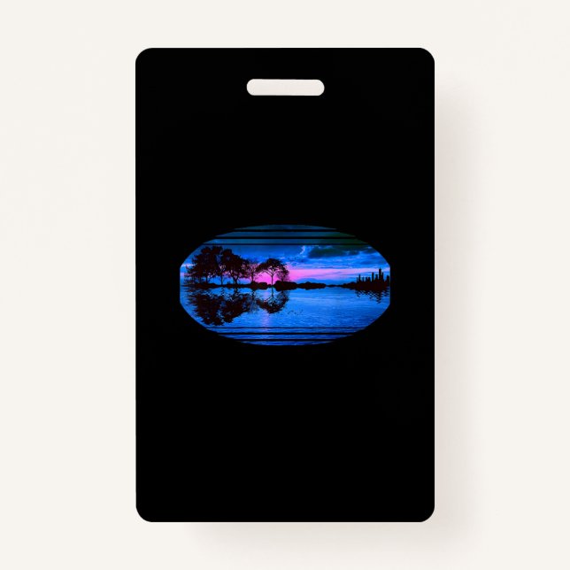 Guitar Sunset Sky Trees City Lake Reflection Badge (Front)
