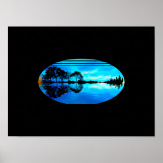 Guitar Sunset Sky Trees City Lake Reflection Poster