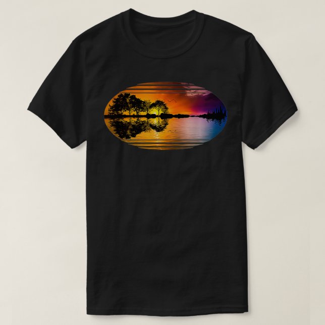 Guitar Sunset Sky Trees City Lake Reflection Speci T-Shirt (Design Front)