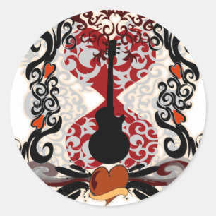 Guitar Tattoo Classic Round Sticker
