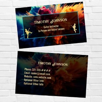 Guitar Teacher Business Card w Cool Color Splash