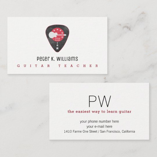 guitar teacher business card with guitar-pick | Zazzle.com