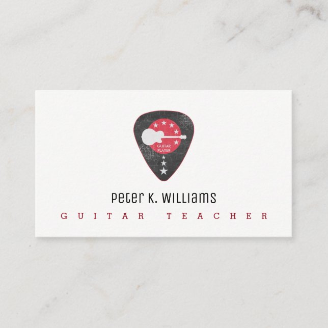 guitar teacher business card with guitar-pick (Front)