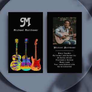 Guitar Teacher Custom Photo Retro Business Card