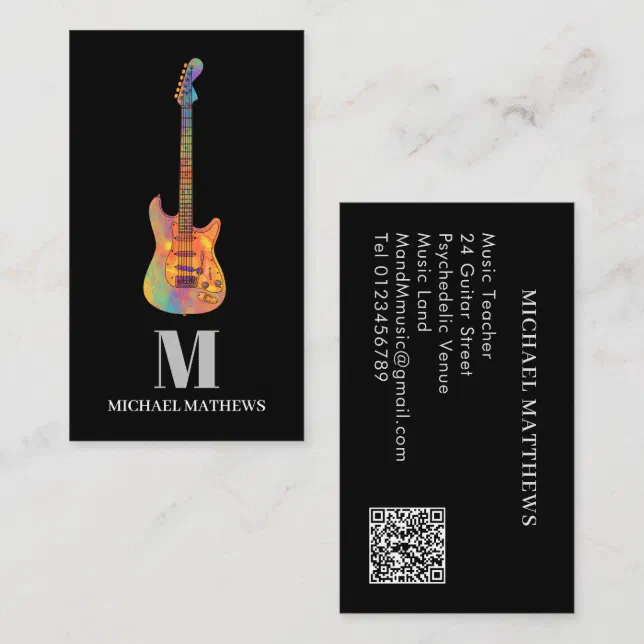Guitar Teacher Custom QR Code Business Card Zazzle
