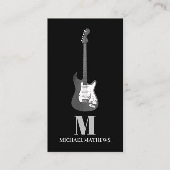 Guitar Teacher Monogrammed Simple Black And White Business Card by PennyDrop at Zazzle