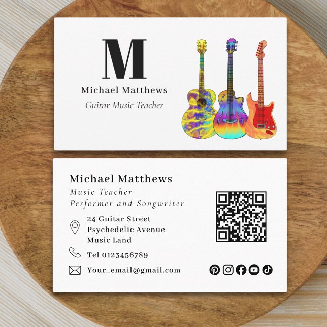 Guitar Teacher Music Business QR code Social Media Card (Guitar teacher musician qr code and social media business card)