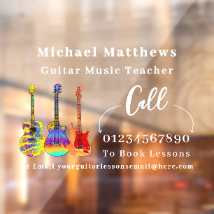 Guitar Teacher Music Lessons Advertising Window Cling