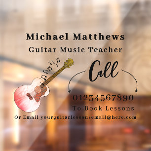 Guitar Teacher Music Lessons Advertising Window Cling