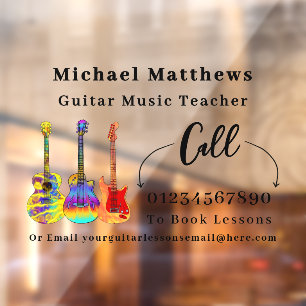 Guitar Teacher Music Lessons Advertising Window Cling