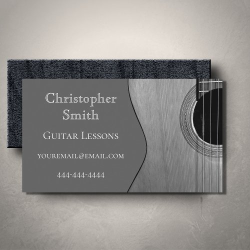 Guitar Teacher Music Lessons Modern Gray Business Card