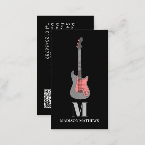 Guitar Teacher Music Lessons Q R Code Pink Business Card