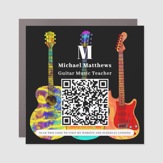 Guitar Teacher Music Lessons QR code Car Magnet (Front)