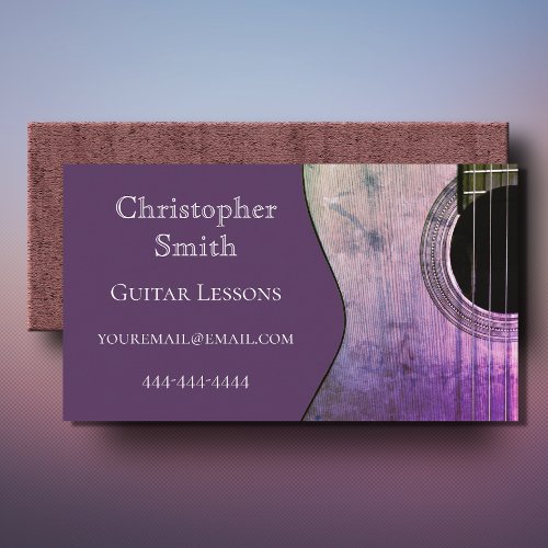 Guitar Teacher Music Lessons Trendy Modern Purple Business Card
