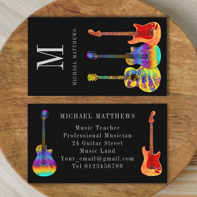 Guitar Teacher Musician Custom Business Card (Stylish guitar music teacher musician custom custom business card)