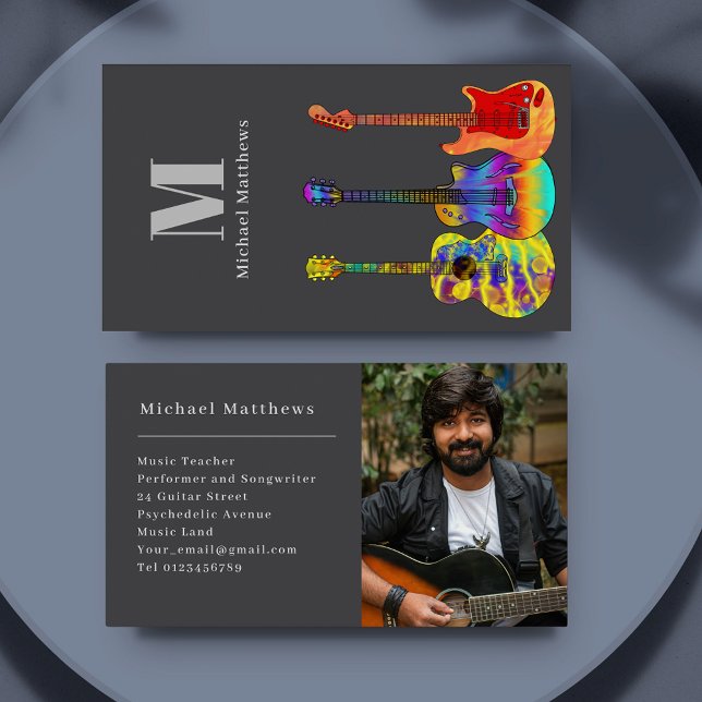 Guitar Teacher Musician Custom Photo Business Card (Guitar teacher custom photo business card)
