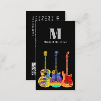 Guitar Teacher Musician Custom Qr Code Business Card by PennyDrop at Zazzle