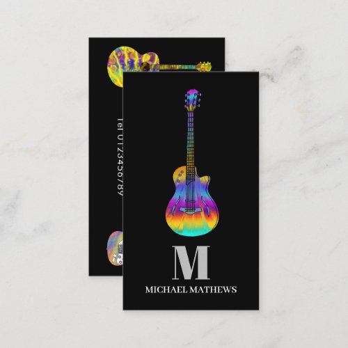 Guitar Teacher Musician Monogram Business Card