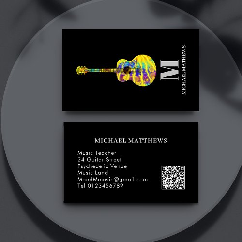 Guitar Teacher Professional Custom QR Code Business Card