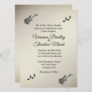 Guitar Theme Antique Gold Wedding Invitation