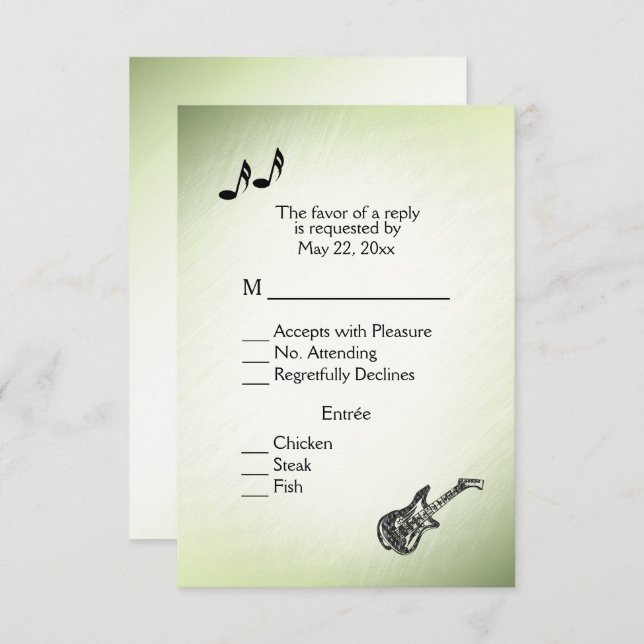 Guitar Theme Stunning Green RSVP with Menu Choice (Front/Back)