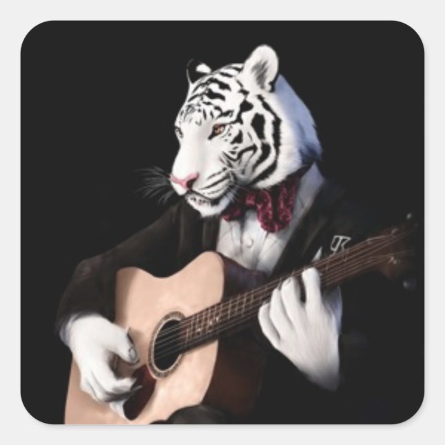Guitar Tiger – Playful Sticker Illustration (Front)