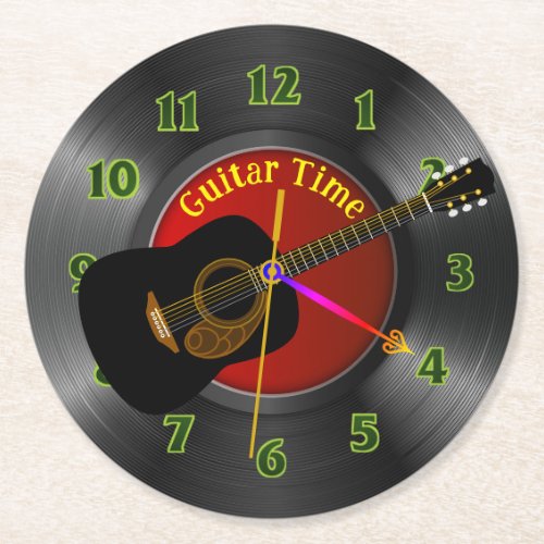 Guitar Time Editable Text Round Paper Coaster
