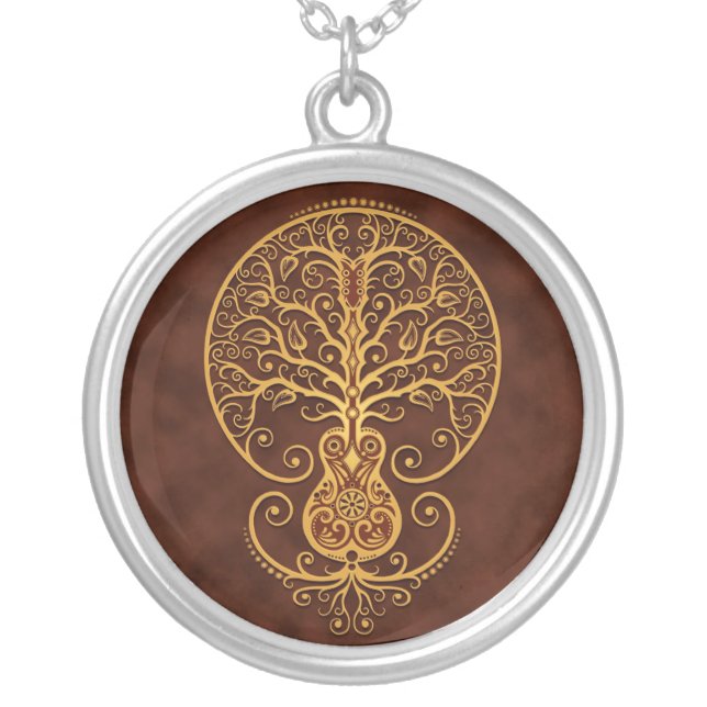 Guitar Tree (brown) Silver Plated Necklace (Front)