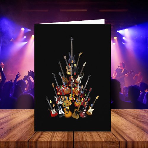 Guitar Tree Christmas Light Rock Music Card