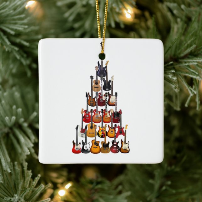 Guitar Tree Christmas Light Rock Music Ceramic Ornament (Tree)