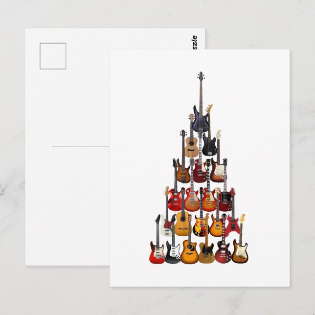 Guitar Tree Christmas Light Rock Music Postcard (Front/Back)