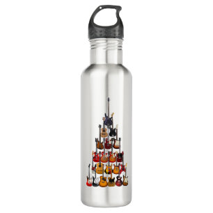 Guitar Tree Christmas Light Rock Music Stainless Steel Water Bottle