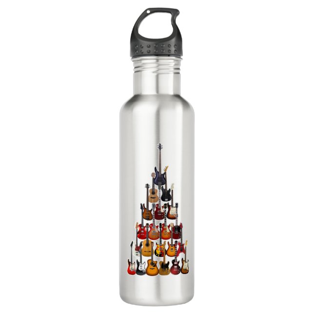 Guitar Tree Christmas Light Rock Music Stainless Steel Water Bottle (Front)