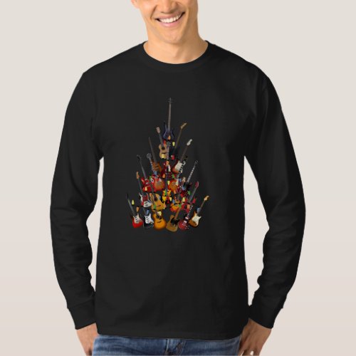 Guitar Tree Christmas Light Rock Music T_Shirt