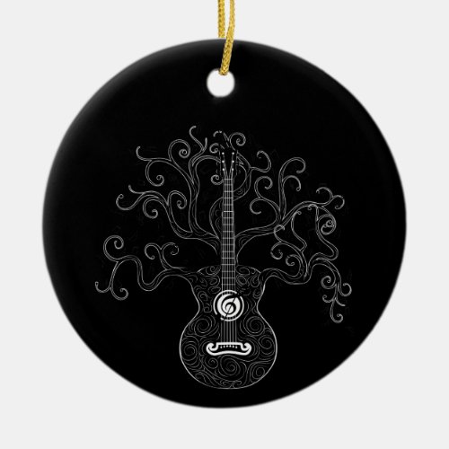 Guitar tree of life and music notes ceramic ornament