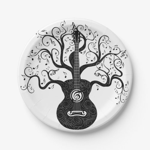 Guitar tree of life and music notes paper plates
