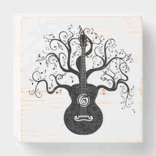 Guitar tree of life and music notes wooden box sign