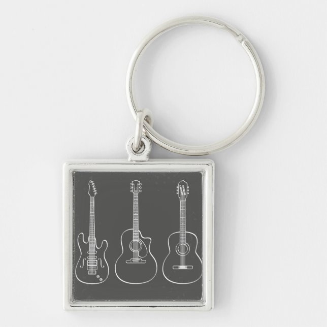 Guitar trio retro grunge music keychain (Front)