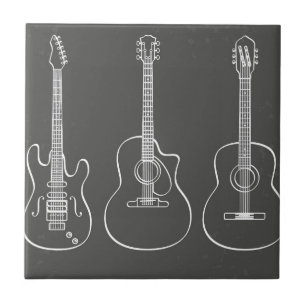 Guitar trio retro grunge music tile