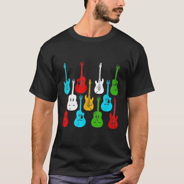 Guitar Types Electric Acoustic Classic Guitars T-Shirt (Front)