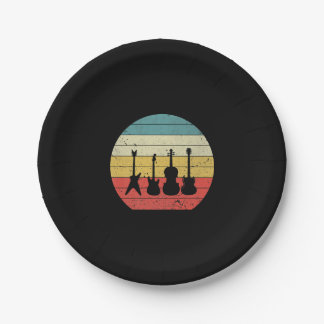 Guitar Vintage Retro Sunset Guitar Music Gift Paper Plates
