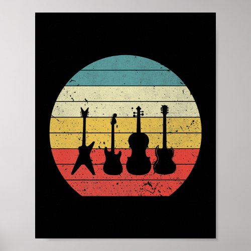 Guitar Vintage Retro Sunset Guitar Music Poster