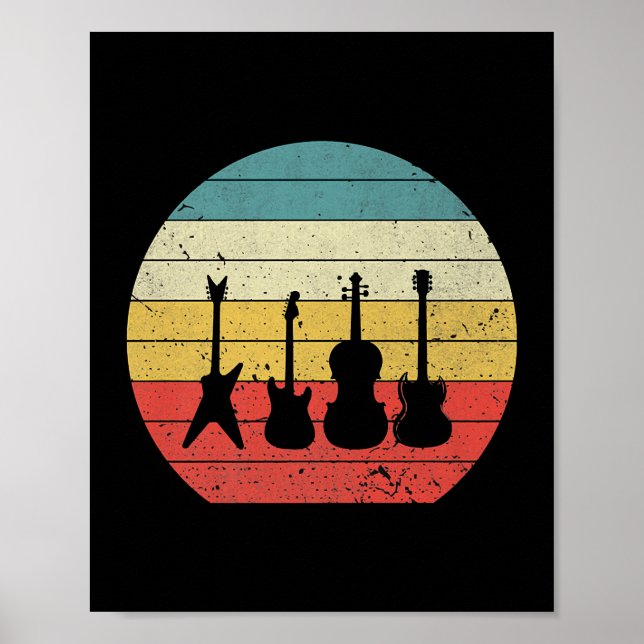 Guitar Vintage Retro Sunset Guitar Music Poster (Front)