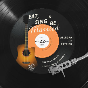 Guitar Vinyl Record Music Themed Black Wedding Invitation