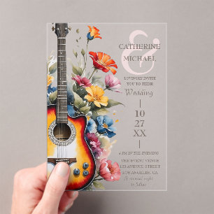 Guitar Wildflower Ampersand Musical Wedding Acrylic Invitations