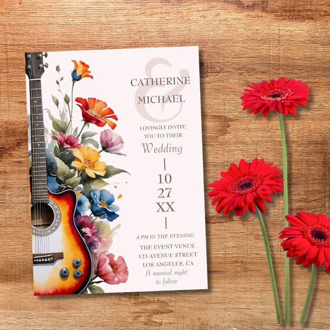 Guitar Wildflower Ampersand Musical Wedding  Invitation (Creator Uploaded)