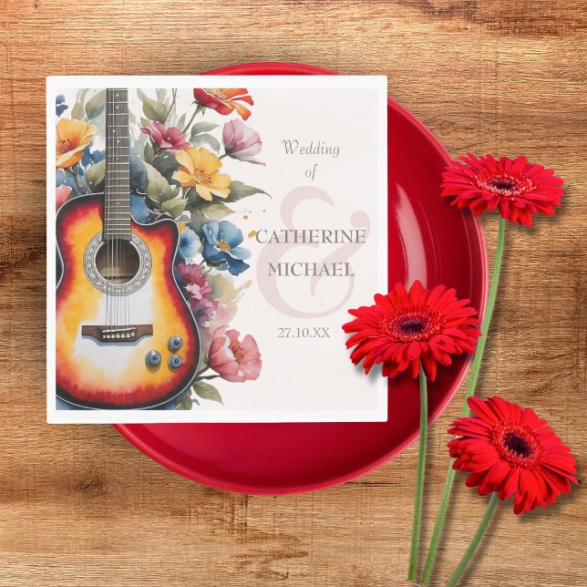 Guitar Wildflower Ampersand Musical Wedding  Napkins (Creator Uploaded)